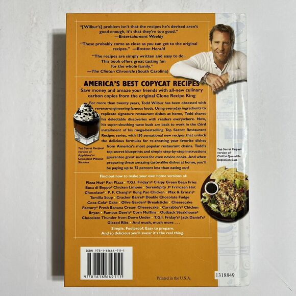 Top Secret Restaurant Recipes 3 Cookbook Hardcover By Todd Wilbur - Picture 3 of 7
